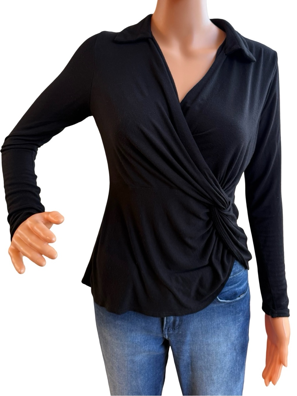 Boston Proper Black Wrap Knot Collared Tunic